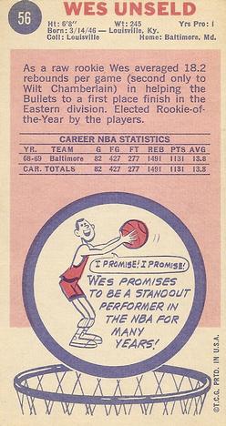 1969-70 Topps #56 Wes Unseld Back