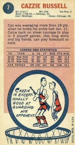1969-70 Topps #3 Cazzie Russell Back