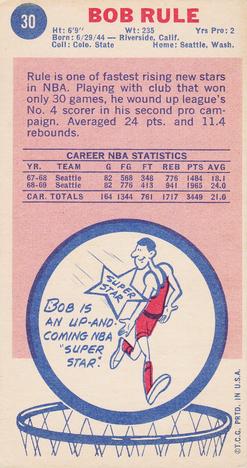1969-70 Topps #30 Bob Rule Back