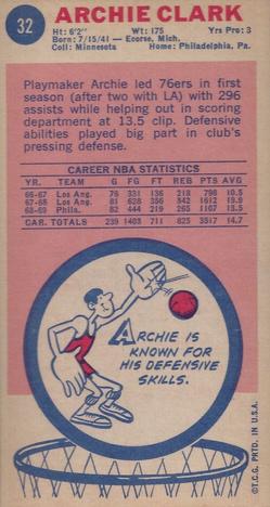 1969-70 Topps #32 Archie Clark Back