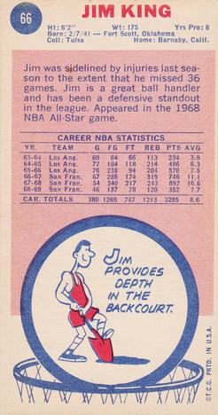 1969-70 Topps #66 Jim King Back