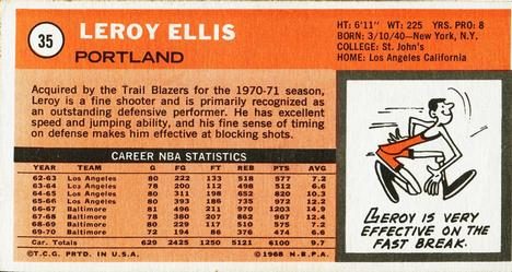 1970-71 Topps #35 Leroy Ellis Back