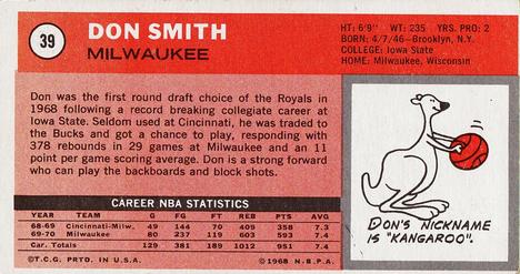 1970-71 Topps #39 Don Smith Back
