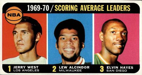 1970-71 Topps #2 1969-70 Scoring Average Leaders (Jerry West / Lew Alcindor / Elvin Hayes) Front