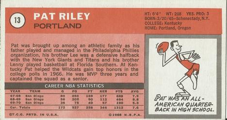 1970-71 Topps #13 Pat Riley Back