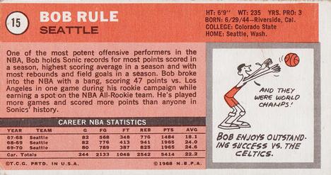 1970-71 Topps #15 Bob Rule Back