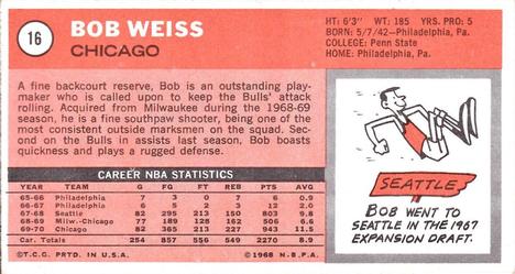 1970-71 Topps #16 Bob Weiss Back