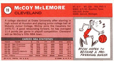 1970-71 Topps #19 McCoy McLemore Back