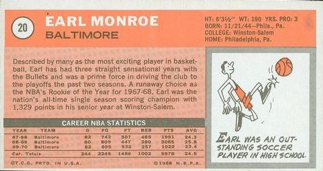1970-71 Topps #20 Earl Monroe Back