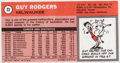 1970-71 Topps #22 Guy Rodgers Back
