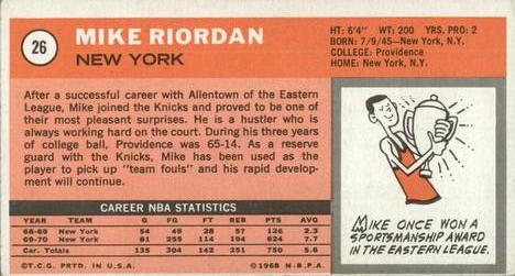 1970-71 Topps #26 Mike Riordan Back