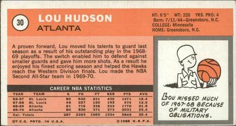 1970-71 Topps #30 Lou Hudson Back