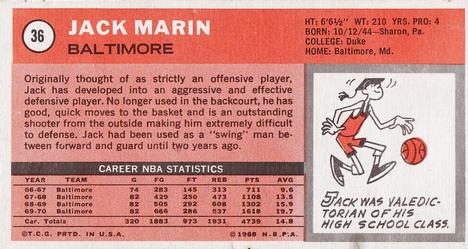 1970-71 Topps #36 Jack Marin Back