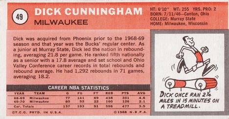 1970-71 Topps #49 Dick Cunningham Back