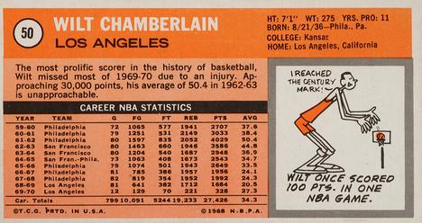 1970-71 Topps #50 Wilt Chamberlain Back