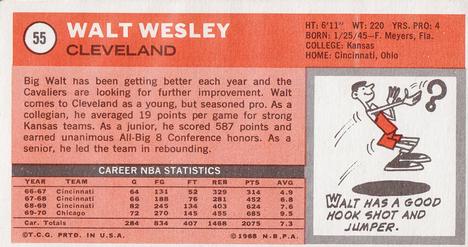 1970-71 Topps #55 Walt Wesley Back