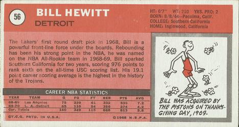 1970-71 Topps #56 Bill Hewitt Back