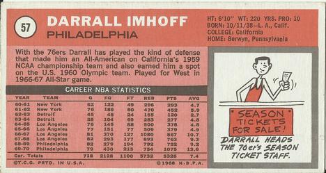 1970-71 Topps #57 Darrall Imhoff Back