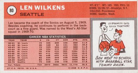 1970-71 Topps #80 Len Wilkens Back