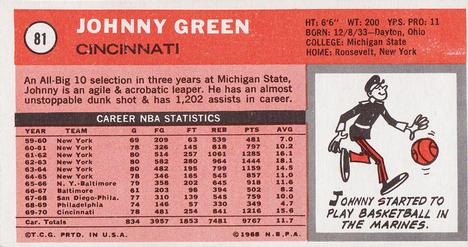 1970-71 Topps #81 Johnny Green Back
