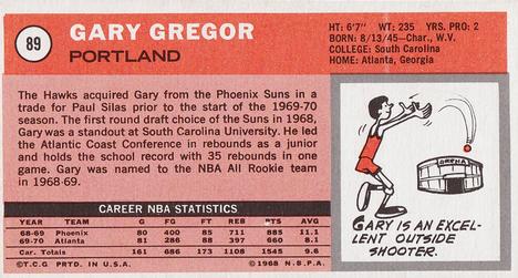 1970-71 Topps #89 Gary Gregor Back