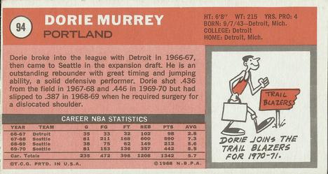 1970-71 Topps #94 Dorie Murrey Back