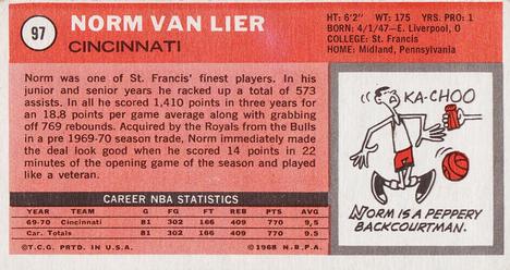 1970-71 Topps #97 Norm Van Lier Back