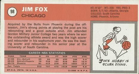 1970-71 Topps #98 Jim Fox Back