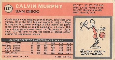 1970-71 Topps #137 Calvin Murphy Back
