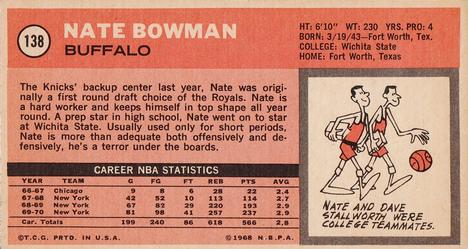 1970-71 Topps #138 Nate Bowman Back