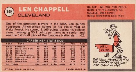 1970-71 Topps #146 Len Chappell Back
