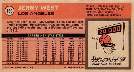 1970-71 Topps #160 Jerry West Back