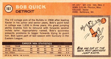 1970-71 Topps #161 Bob Quick Back
