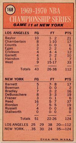 1970-71 Topps #168 1969-70 NBA Championship Game 1 Back