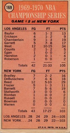 1970-71 Topps #169 1969-70 NBA Championship Game 2 Back
