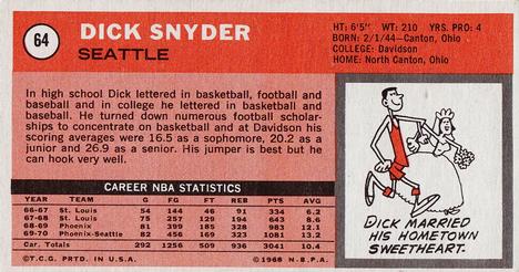 1970-71 Topps #64 Dick Snyder Back