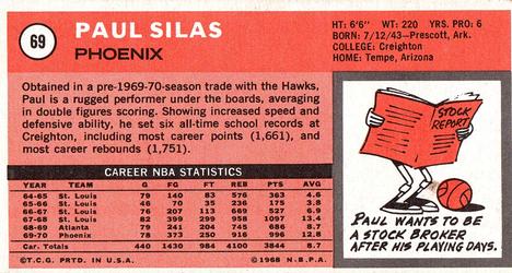 1970-71 Topps #69 Paul Silas Back
