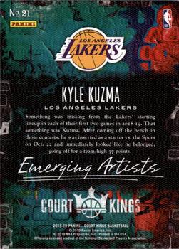 2018-19 Panini Court Kings - Emerging Artists #21 Kyle Kuzma Back