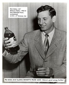 1950-51 Bennett Prune Juice Baltimore Bullets Schedules #NNO Dick Mehen Front