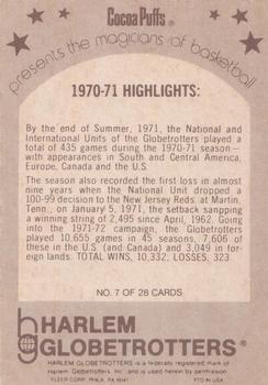 1971 Fleer Cocoa Puffs Harlem Globetrotters #7 1970-71 Highlights Back