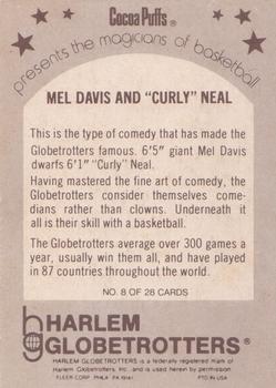 1971 Fleer Cocoa Puffs Harlem Globetrotters #8 Mel Davis / Curly Neal Back