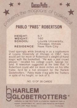 1971 Fleer Cocoa Puffs Harlem Globetrotters #13 Pablo Robertson Back