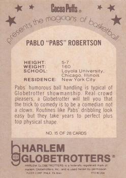 1971 Fleer Cocoa Puffs Harlem Globetrotters #15 Pablo Robertson Back