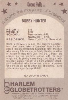 1971 Fleer Cocoa Puffs Harlem Globetrotters #20 Bobby Hunter Back