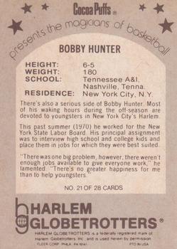 1971 Fleer Cocoa Puffs Harlem Globetrotters #21 Bobby Hunter Back