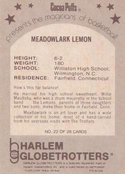 1971 Fleer Cocoa Puffs Harlem Globetrotters #22 Meadowlark Lemon Back