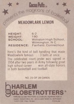 1971 Fleer Cocoa Puffs Harlem Globetrotters #23 Meadowlark Lemon Back
