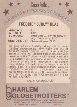 1971 Fleer Cocoa Puffs Harlem Globetrotters #24 Curly Neal Back