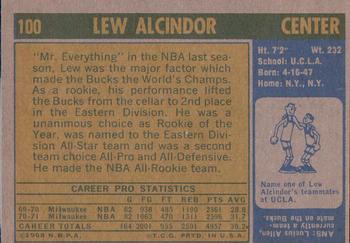 1971-72 Topps #100 Lew Alcindor Back