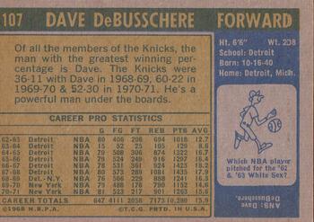 1971-72 Topps #107 Dave DeBusschere Back
